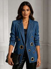 Eyelet Cutout Relaxed Denim Jacket