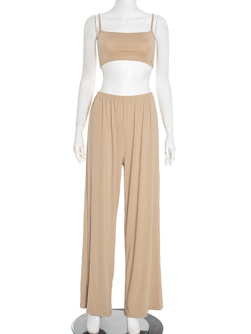 Casual Tube Vest Cardigan Wide Leg Pants 3 Piece Set