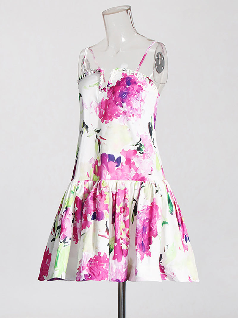 Sexy Floral Print Spaghetti Strap Mini Dress