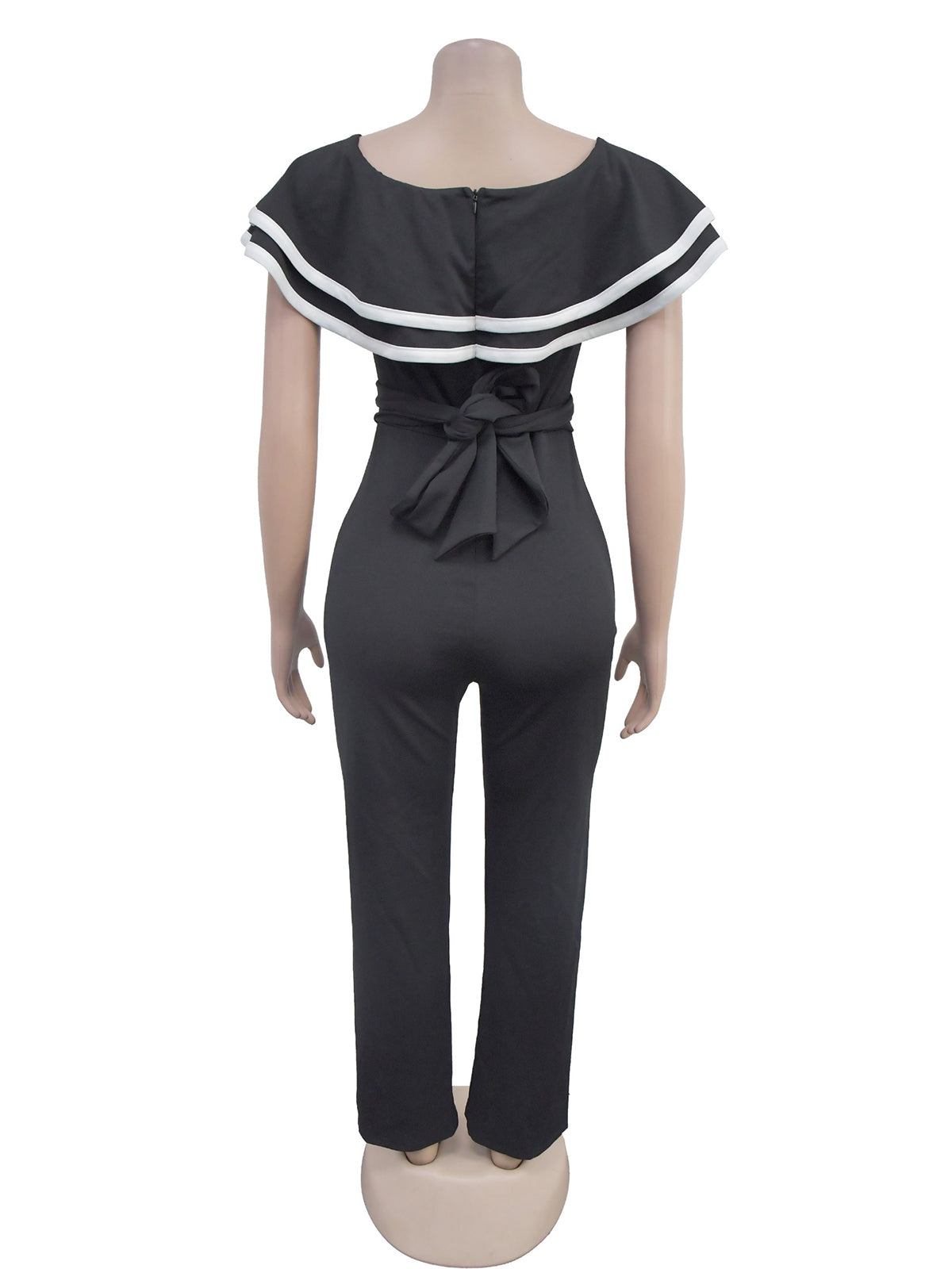 Elegant Off Shoulder Trim Ruffle Bust Wide Leg Jumpsuit