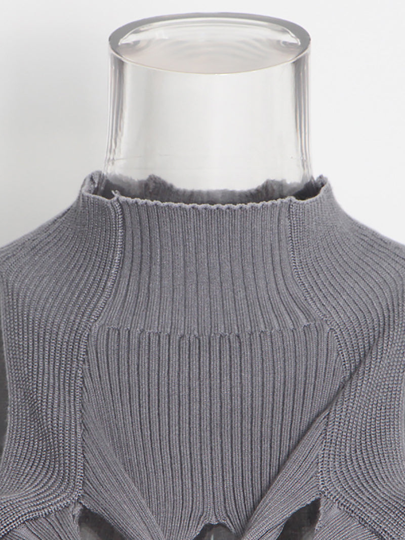 High Collar Cut out KnitTank Top