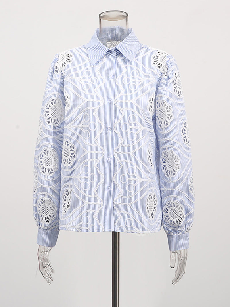 Fashion Embroidered Hollow out Casual Shirt
