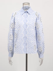 Fashion Embroidered Hollow out Casual Shirt