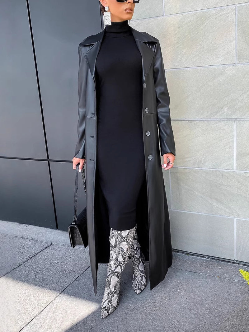 Fashion Styled Faux Leather Trench Coat