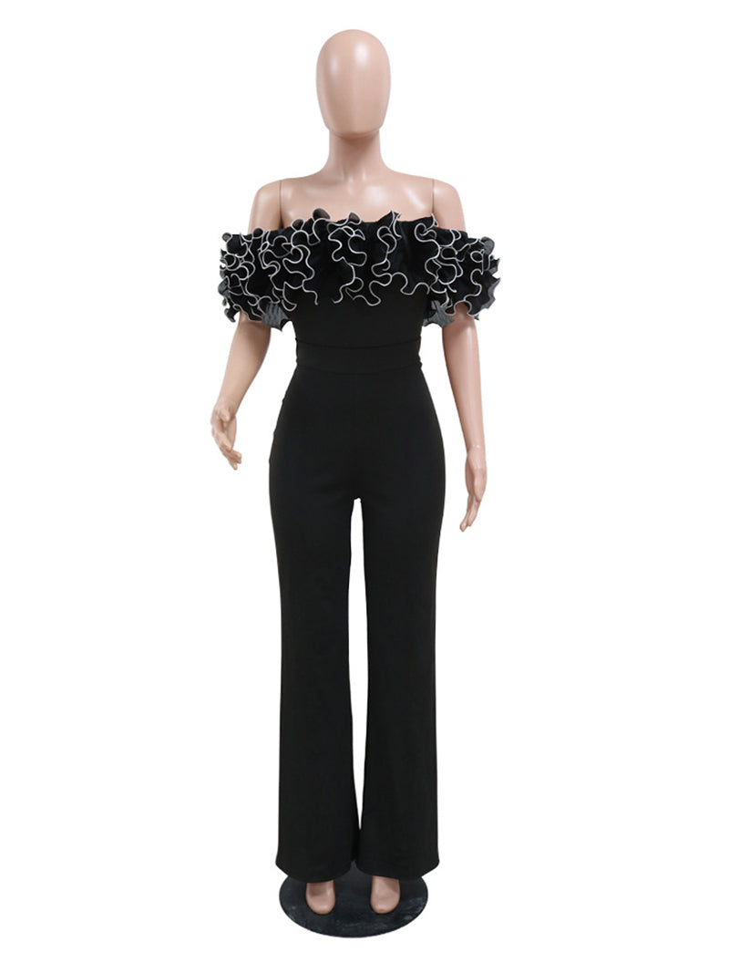 Sexy Off Shoulder Backless Ruffles Slim Jumpsuit
