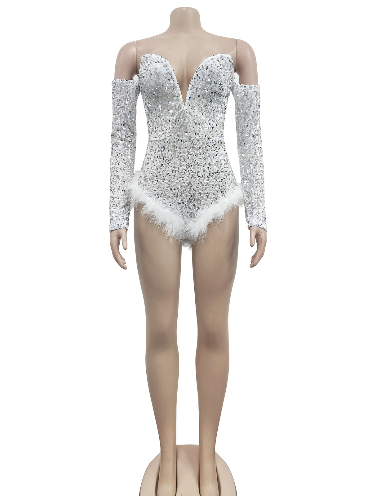 Sexy Sequin Off Shoulder Slim Feather Romper