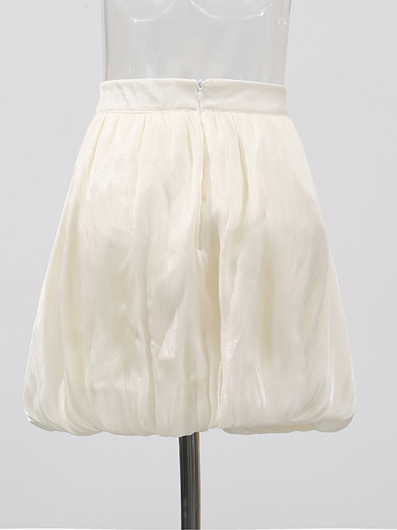 Casual High Waist Mesh Bubble Pleated Skirt