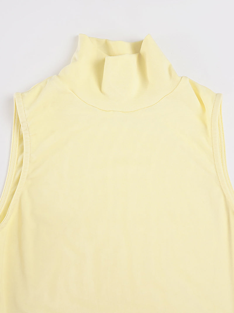High Collar Sleeveless Sheer Mesh Patchwork Maxi Dress