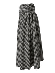 Casual Asymmetric Draped Plaid Long Skirt