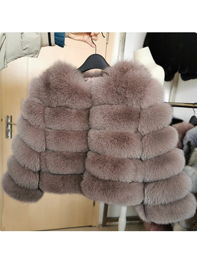 Classy Cropped Faux Fur Warm Jacket Coat