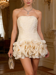 Elegant Strapless Ruch Puffy Mini Dress
