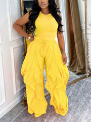 Casual Sleeveless Vest Ruffle Drawstring Jogger Pants Set