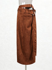 Casual Asymmetrical Double Belted Midi Skirt