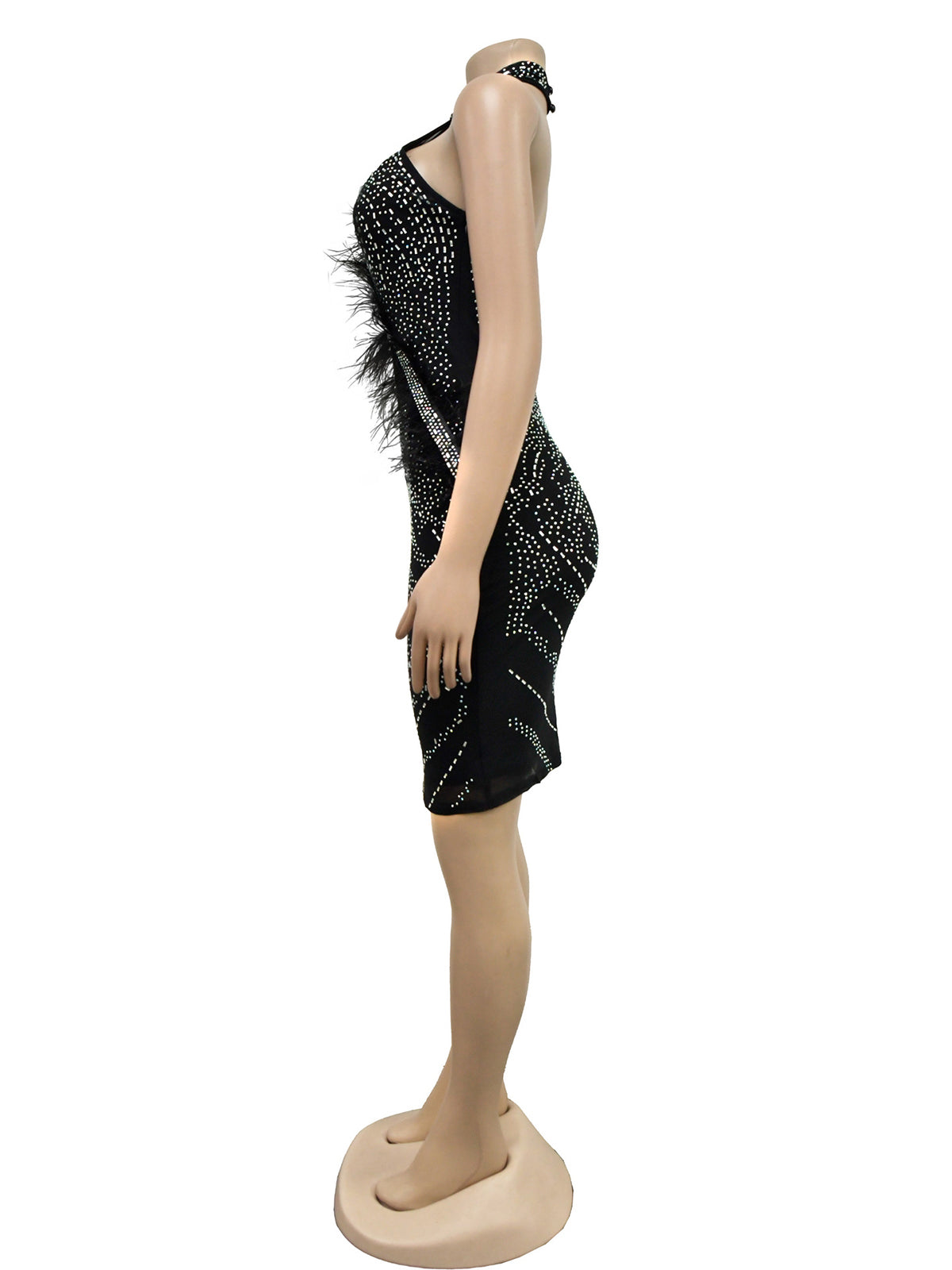 Sexy Halter Sheer Mesh Feather Club Dress