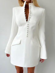 Elegant Button Down Cinched Waist Blazer Dress
