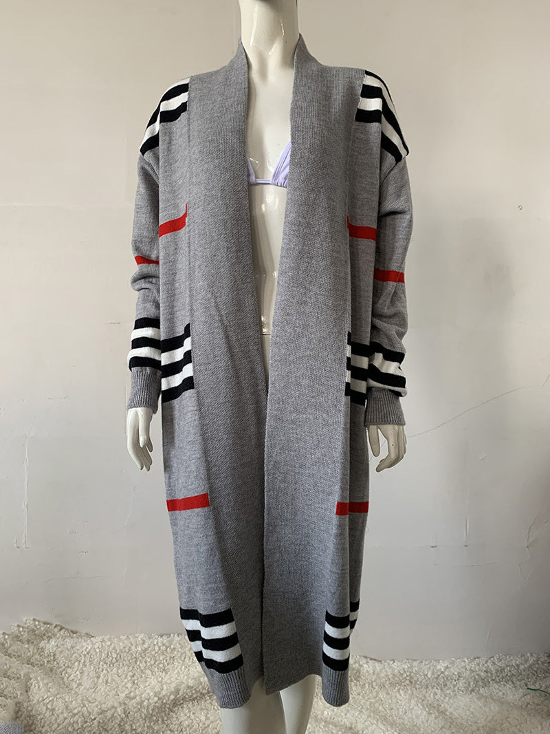 Casual Long Sleeve streak Knit Cardigan