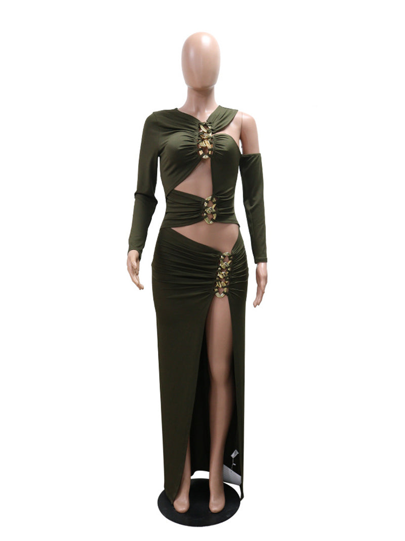 Sexy Hollow Out Irregular Split Maxi Dress