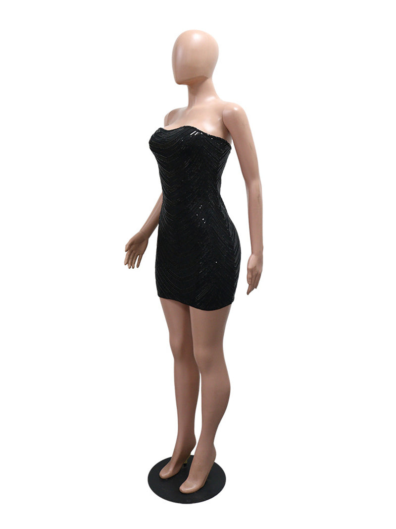 Sexy Strapless Glitter Sequin Bodycon Mini Dress