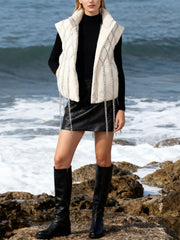 Elegant Crystal-Embellished Fringe Puffer Vest
