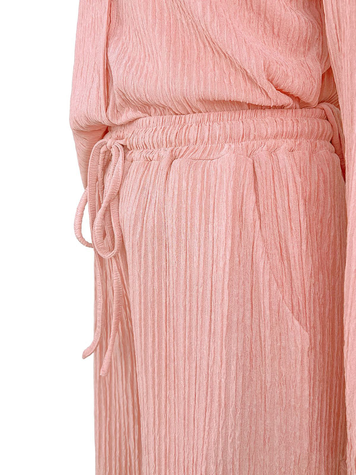 Button Front Lettuce Trim Shirt Wide Leg Pants Sets