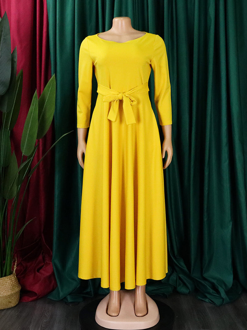 Elegant Round Neck Bandage Casual A Line Dress