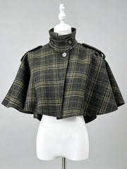 Plaid Stand Collar Cropped Cape Jacket-boutique