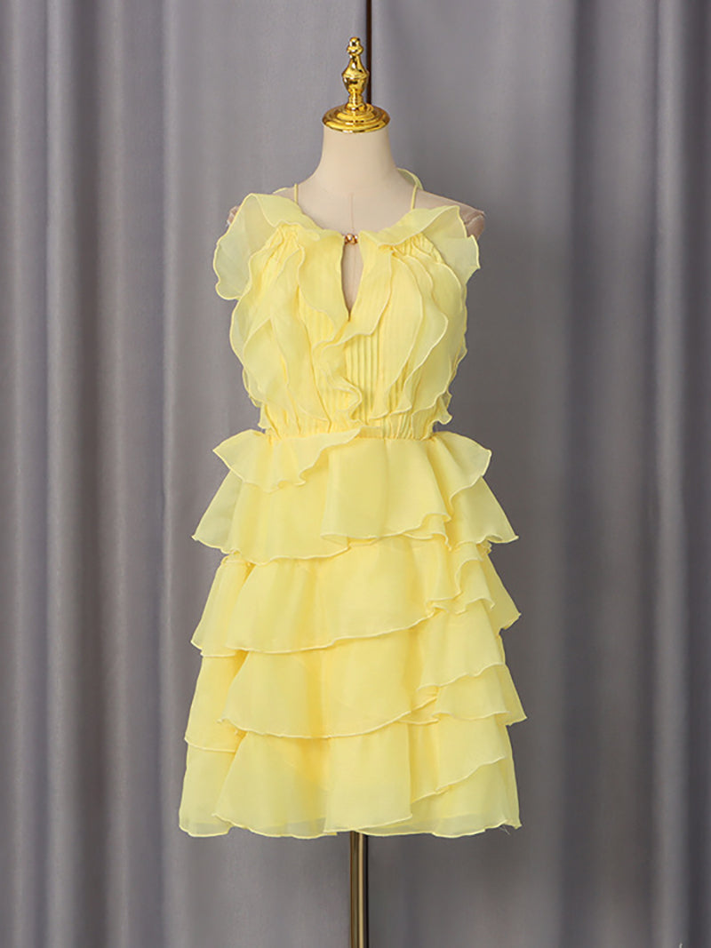 Elegant Sleeveless Ruffles Tiered Mini Dress