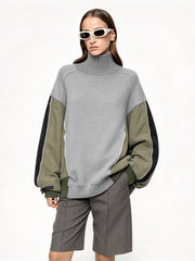 Mock Neck Fleece Panel Oversized Sweatshirt-boutique