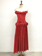 Sexy Strapless Twisted Rope Pleated Maxi Dress
