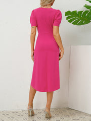 Fashion Round Neck Bubble Sleeve Slim Midi Dress