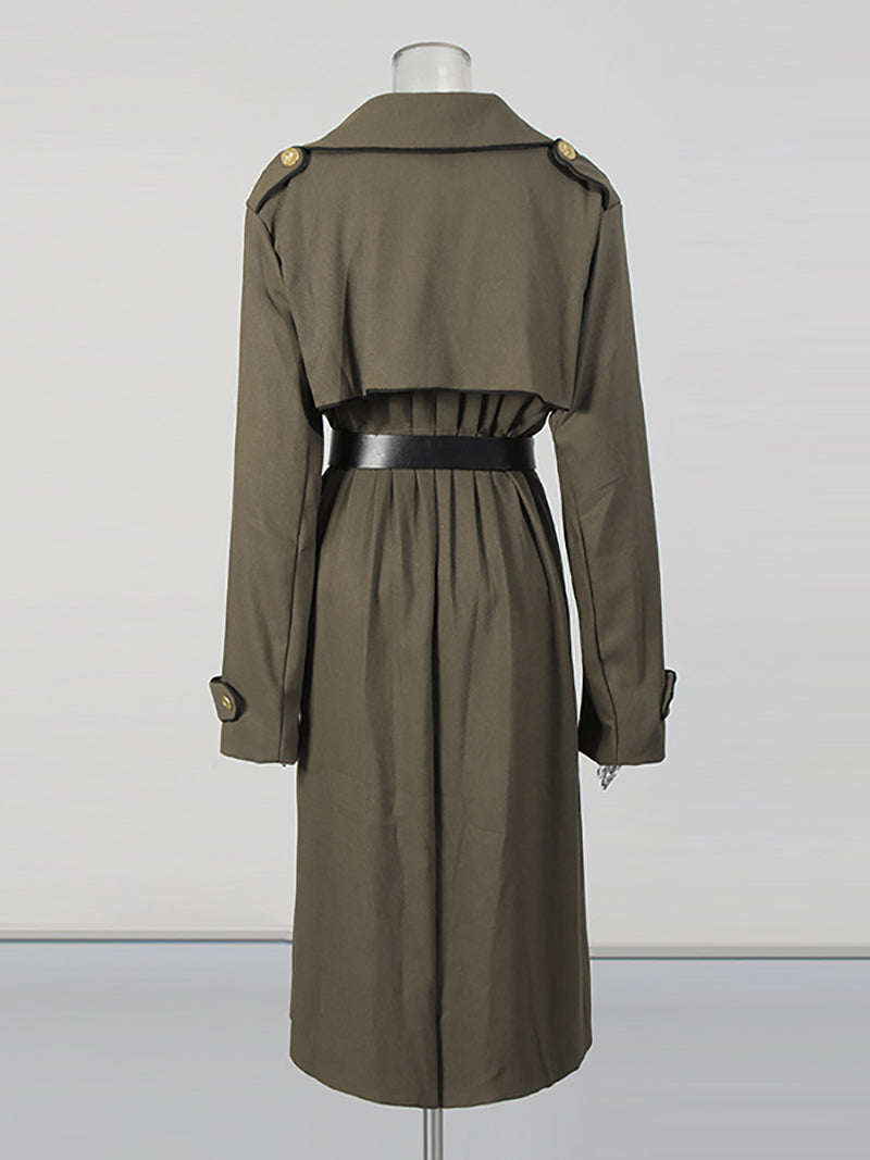 Fashion V Neck Slim Midi Trench Coat