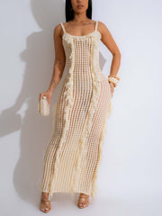 Casual Knit See-through Tassels Beach Dress