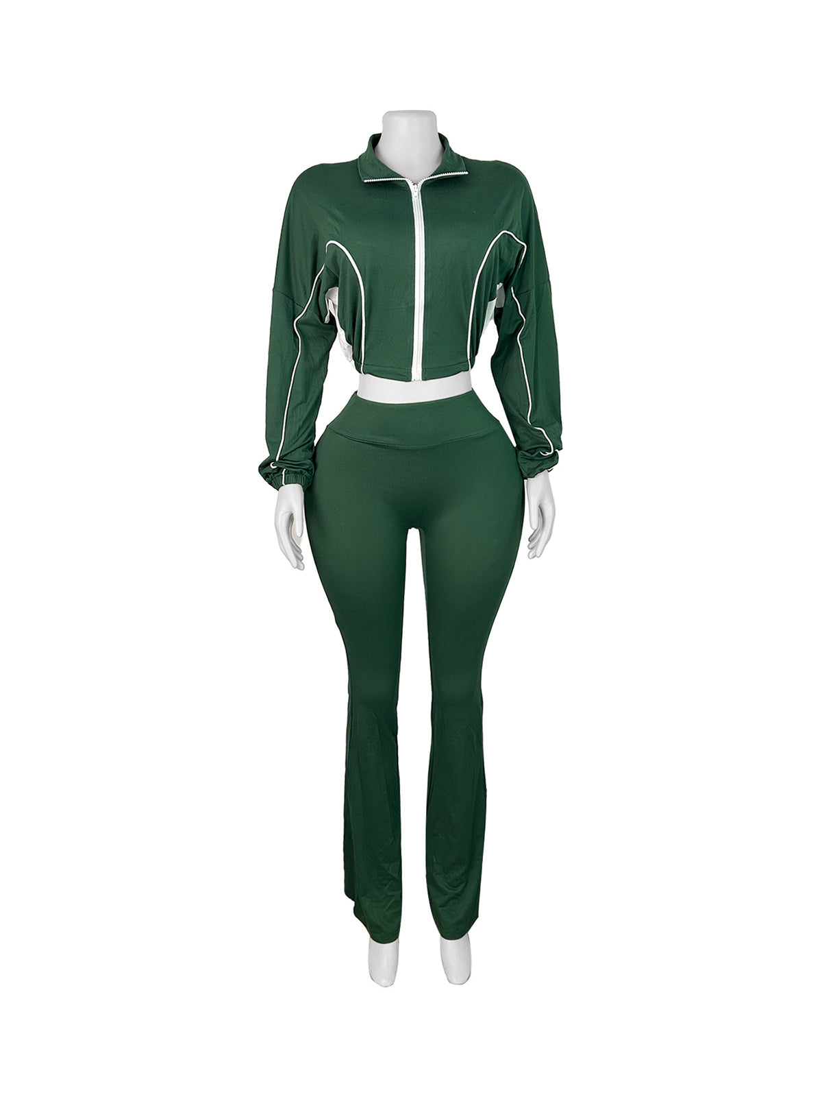 Zipper Cropped Flared Pants Casual Two Piece Sets