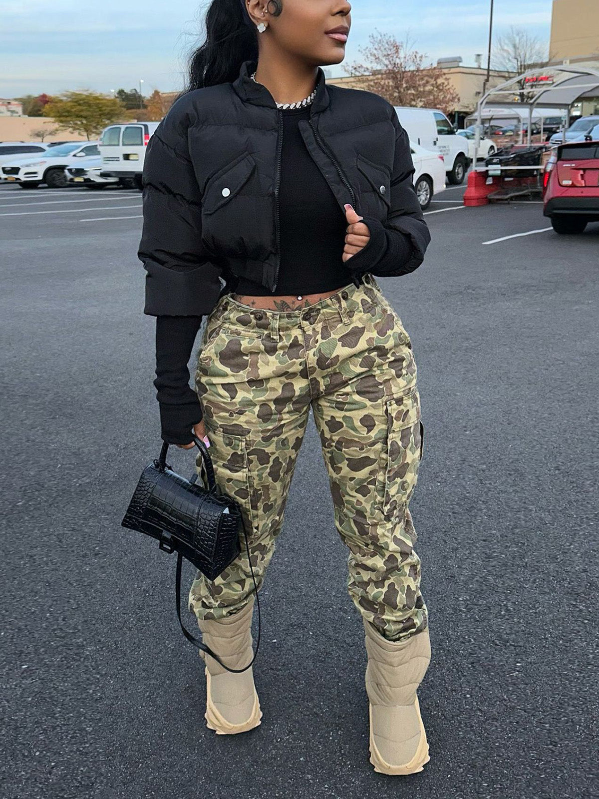 Fashion Cropped Puffer Long Sleeve Jacket