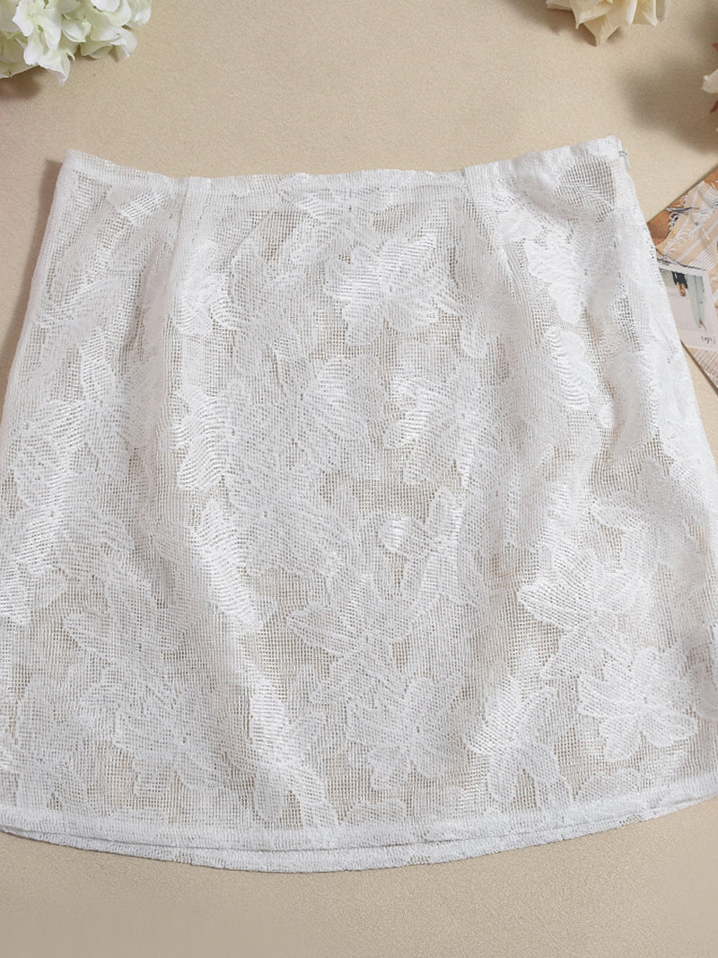 Sheer Mesh Jacquard Halter Backless Mini Skirt Sets