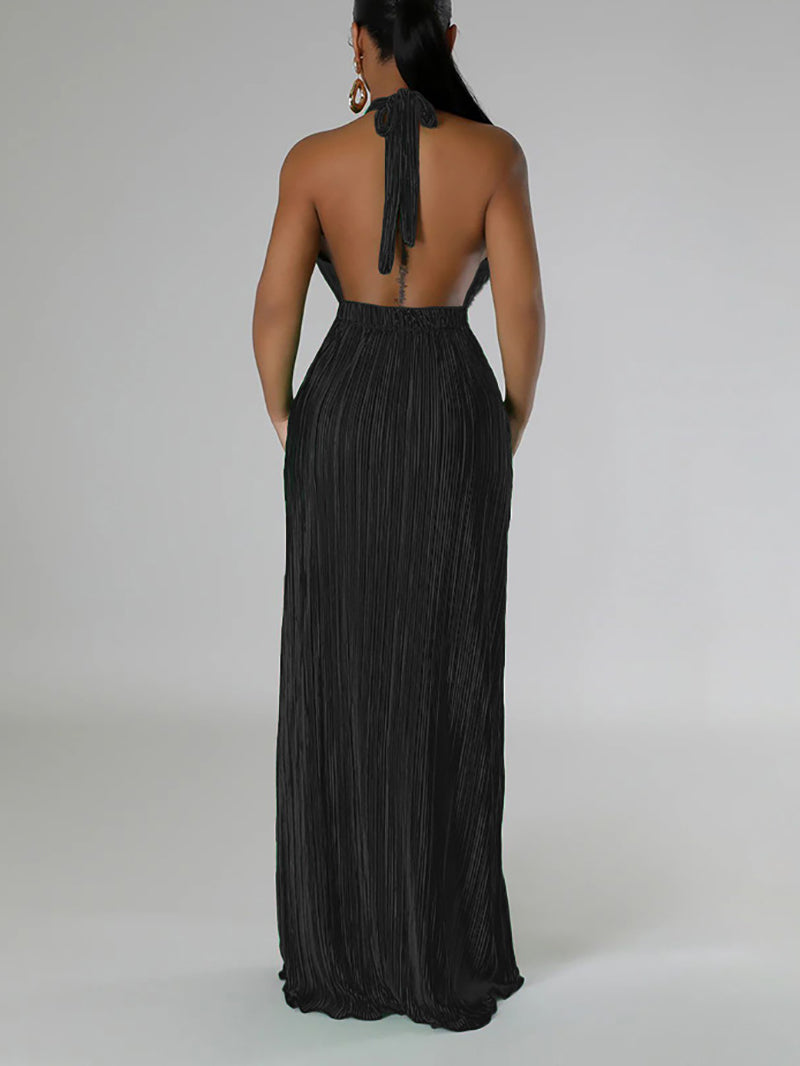 Elegant Halter Neck Sleeveless Backless Long Dress