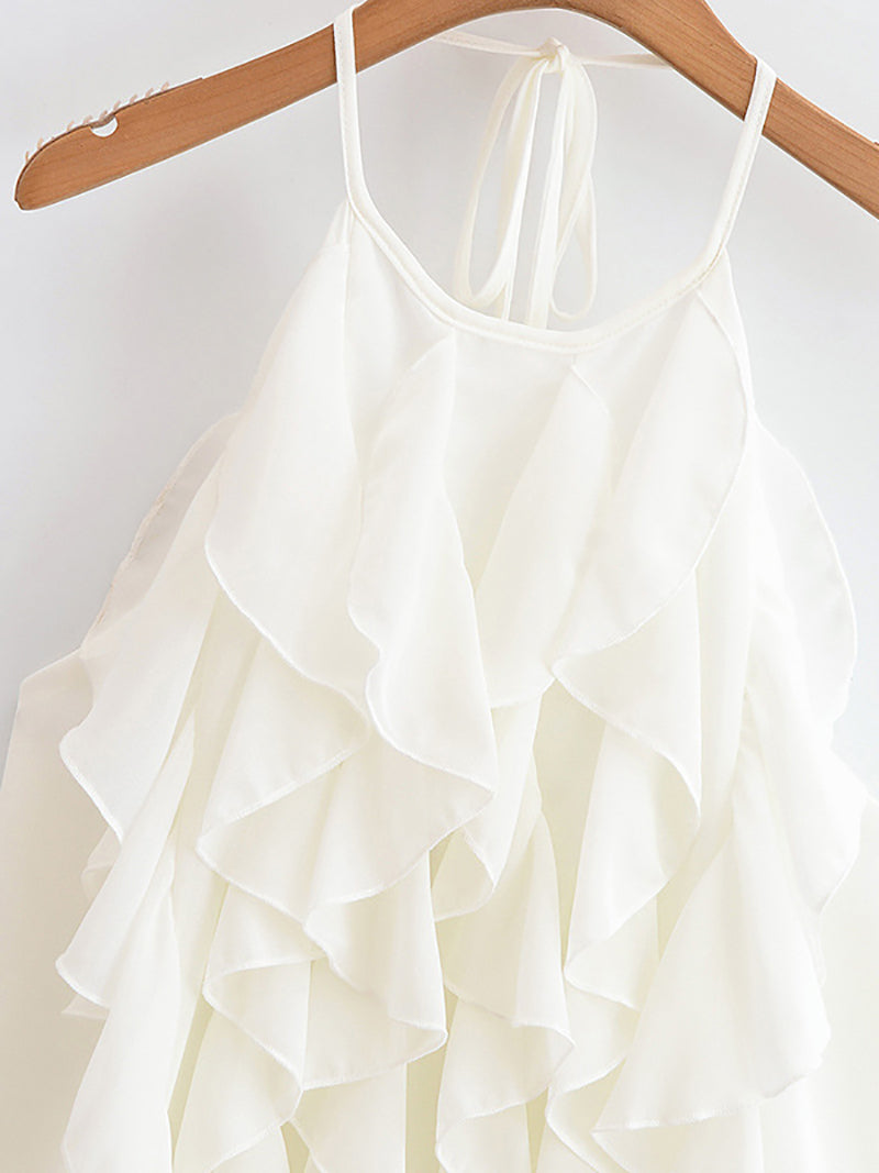 Fashion Sleeveless Backless Ruffle Halter Top