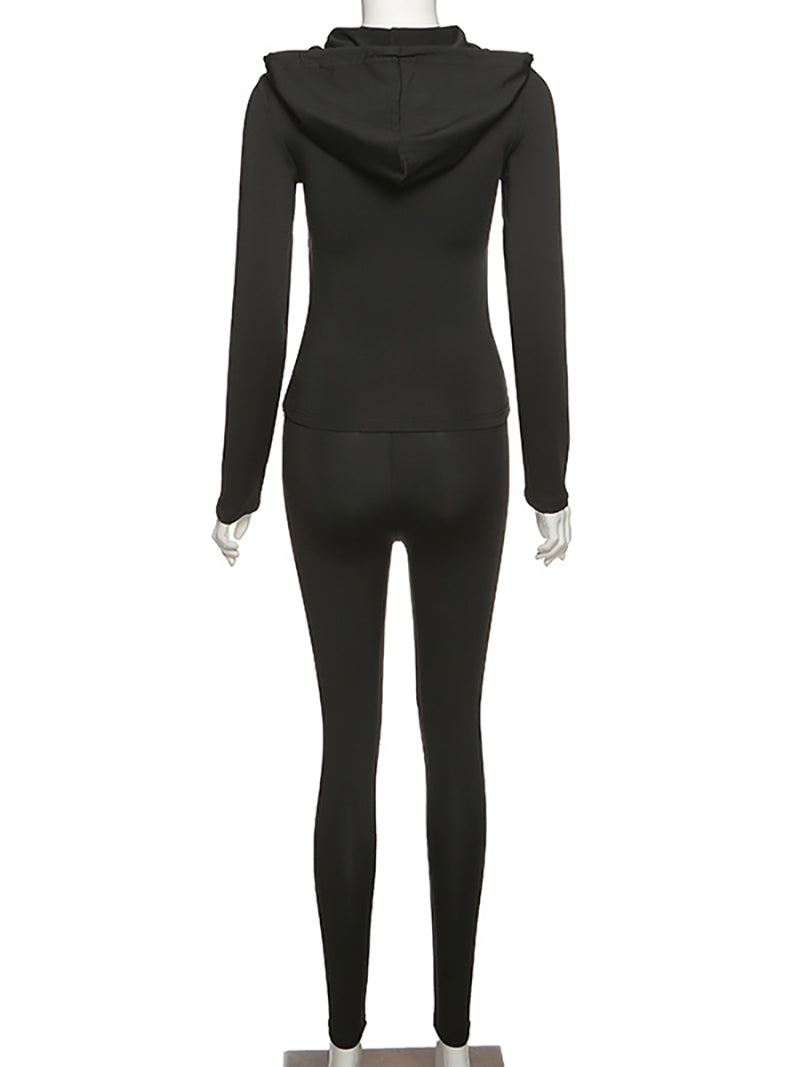 Hooded Zipper Cardigan Tight Pants Sports Casual Set
