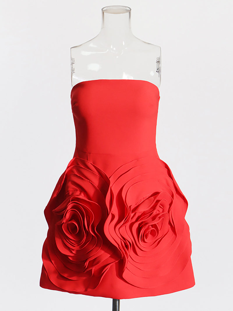 Sexy Strapless Rose Flower Mini Dress