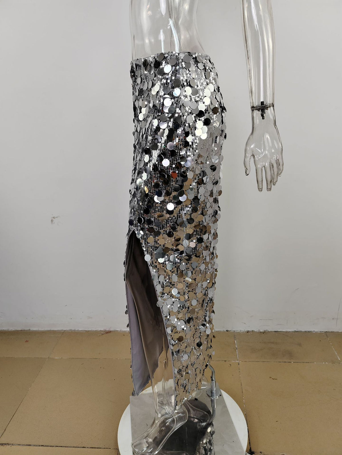 Sexy Sequin Slit Club Long Skirt