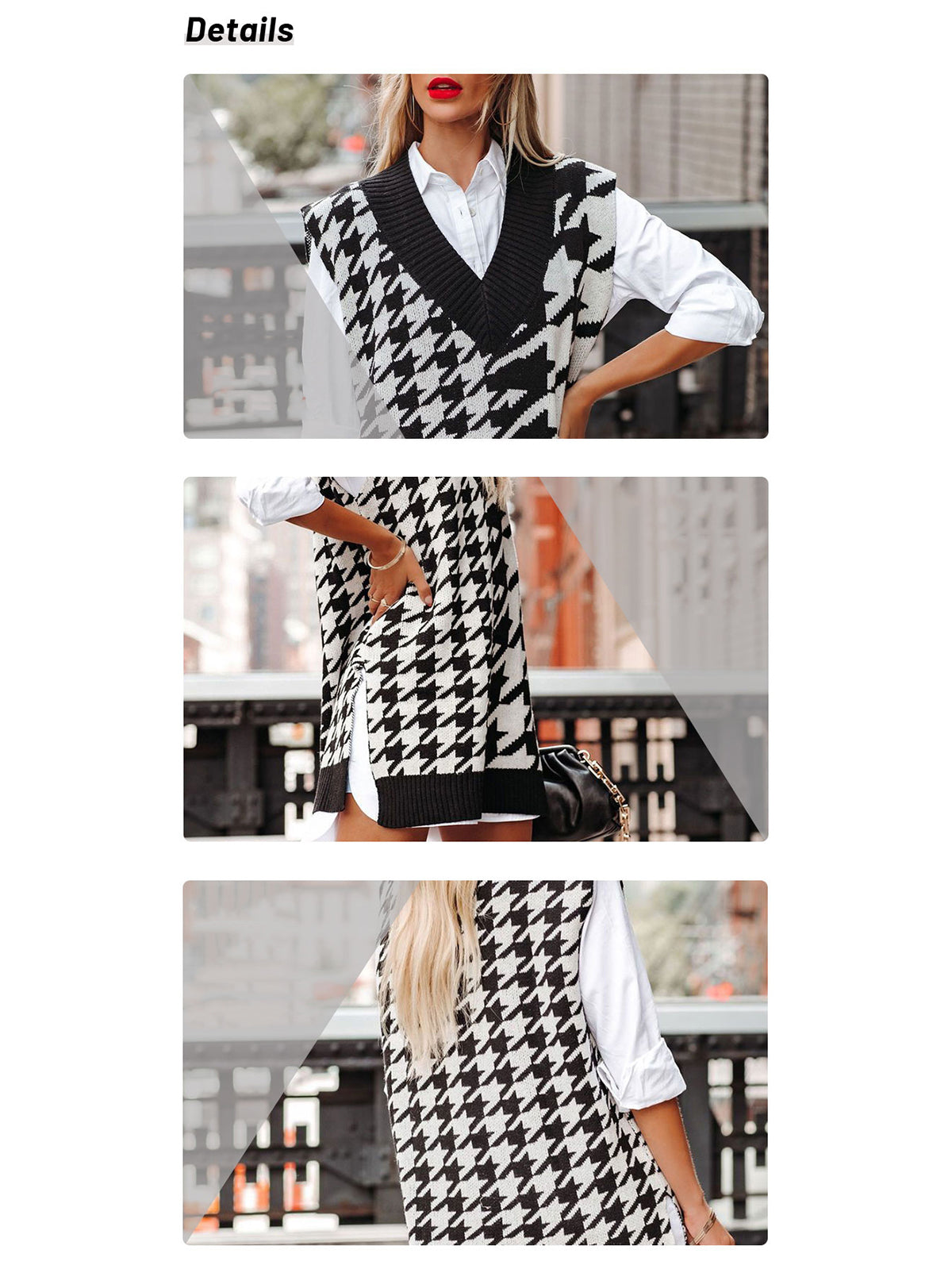 Houndstooth Knit Sweater Waistcoat