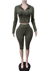 Striped Zip Hoodie and Capri Leggings Set