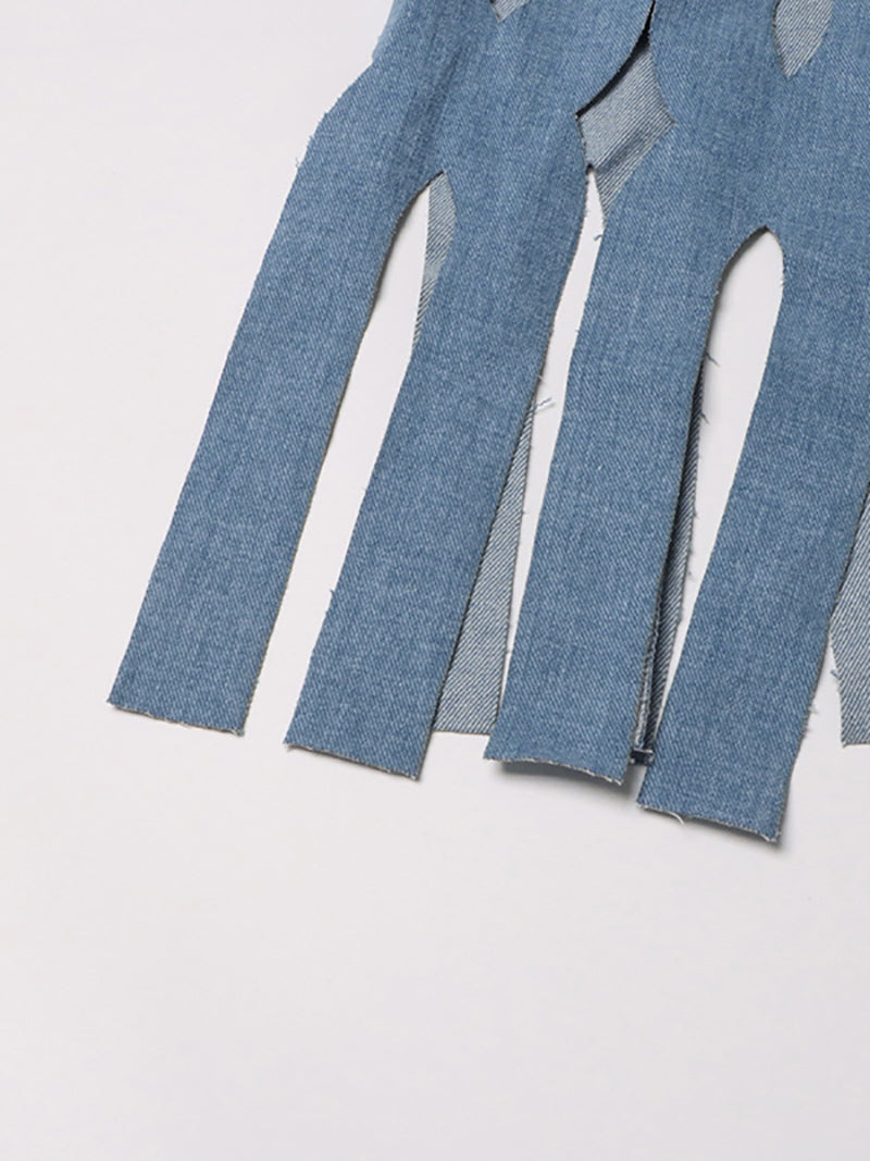 Solid Hollow Out Minimalist Denim Coats