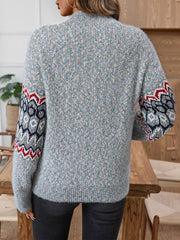 Fashion Half Turtleneck Jacquard Knit Sweater