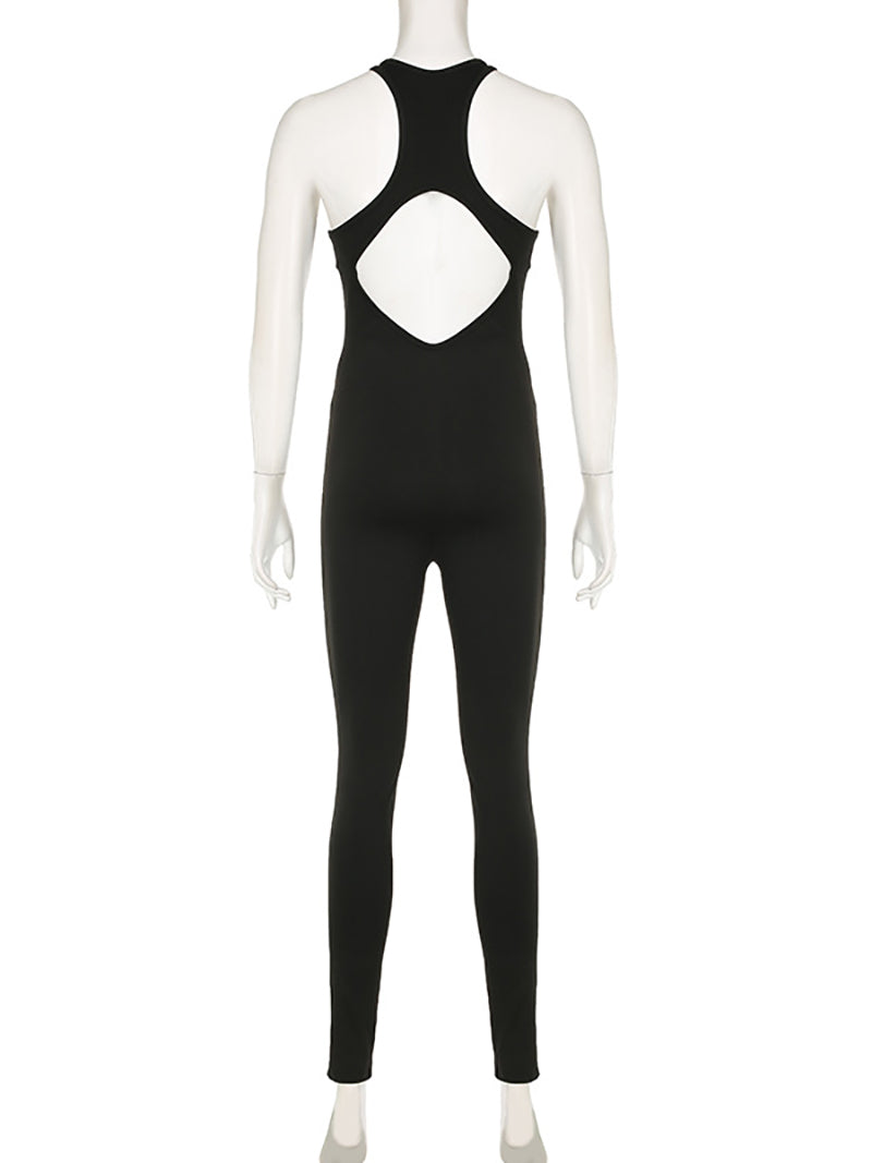 Casual Zipper Half Open Sports Yoga Jumpsuit