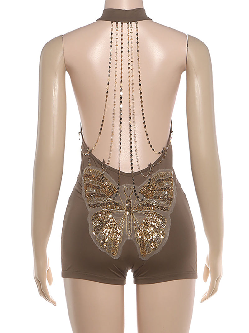Halter Butterfly Chain Backless Sexy Romper