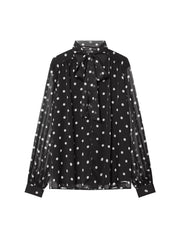 Vintage Tie Neck Polka Dot Slim Blouse