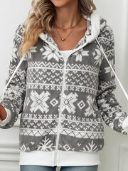 Casual Print Hooded Cardigan Coat