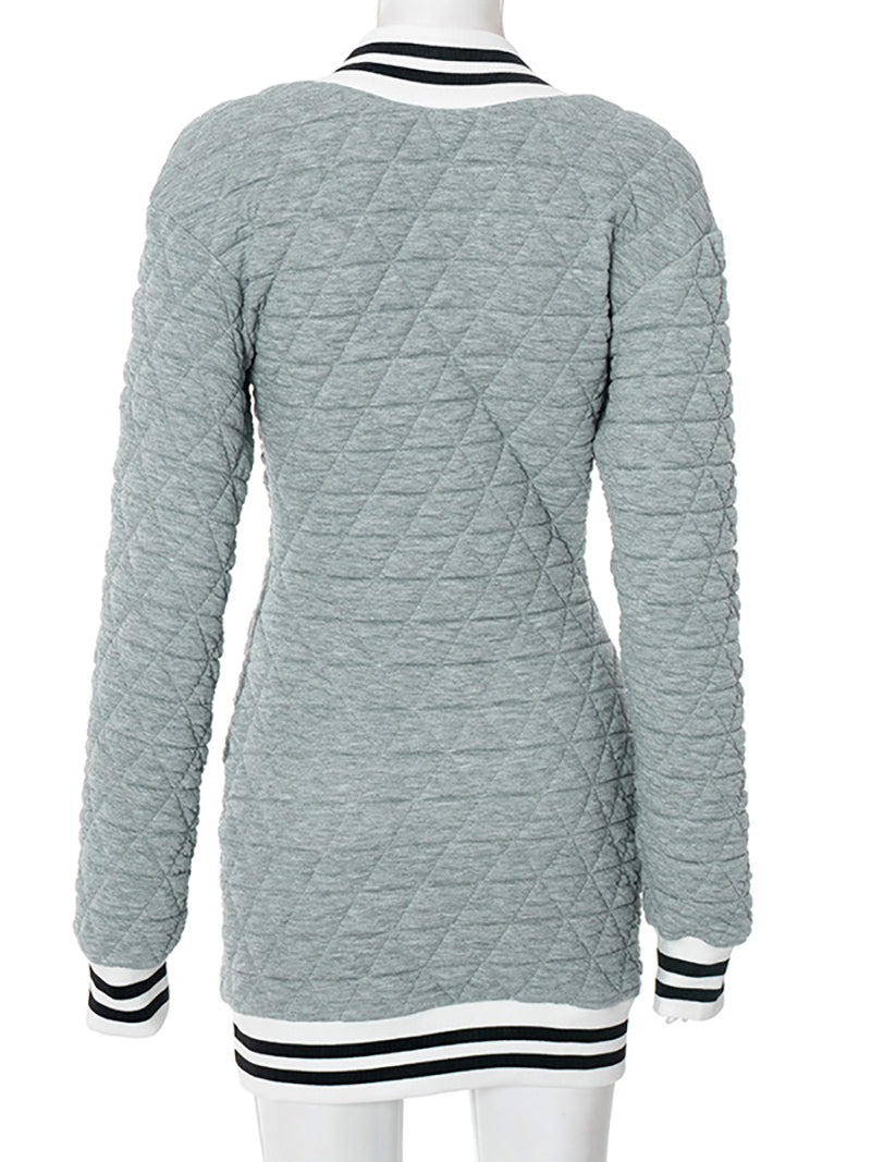 Rhombus Lattice Deep V Striped Package Hip Mini Dress
