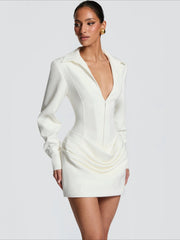 Zip Front Collared Corset Waist Mini Dress